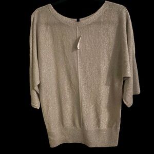 Women's Medium Talbots  Silver Metallic Blouse Half Sleeves NWT MSRP $89.50